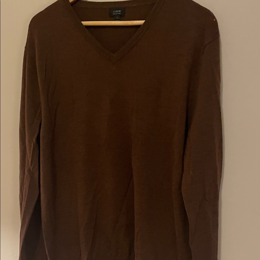 J. Crew Men's Merino Wool V-Neck Sweater in Chocolate Brown